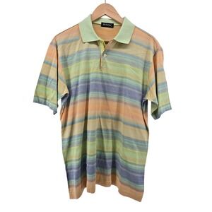 St. Croix Polo Shirt Mens M Striped Green Orange Blue Short Sleeve EUC